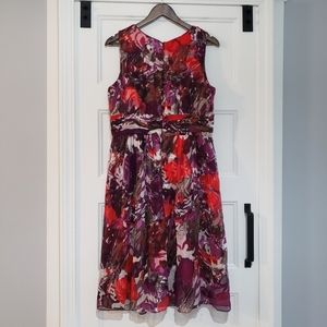 Donna Ricco 14 Silk Floral Sleeveless Dress Knee Length Lined Empire Waist Pleat
